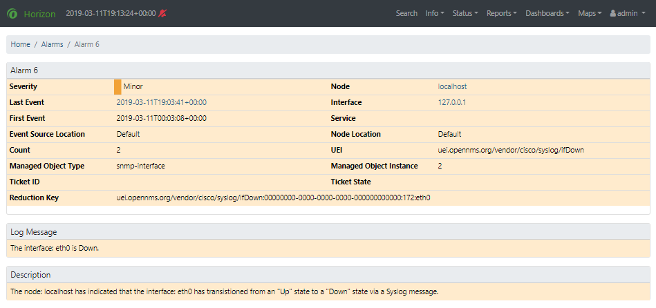 Interface down alarm