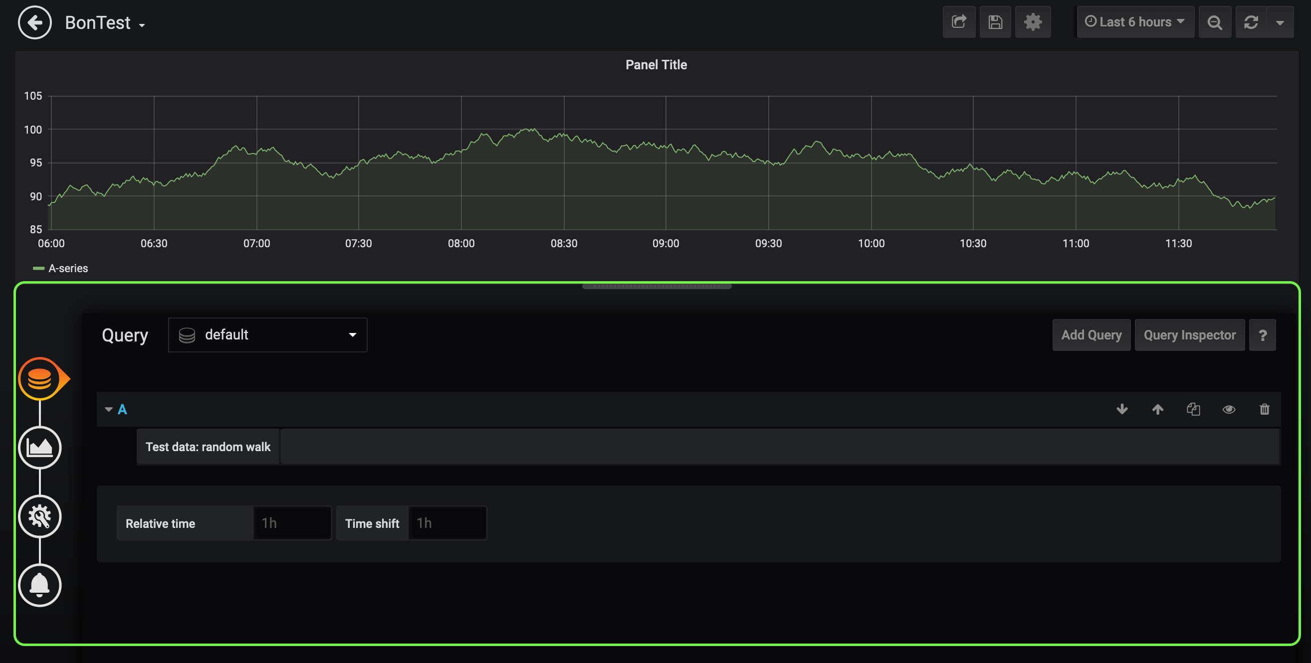 An example dashboard displaying its configuration settings. The settings are highlighted with a green box.