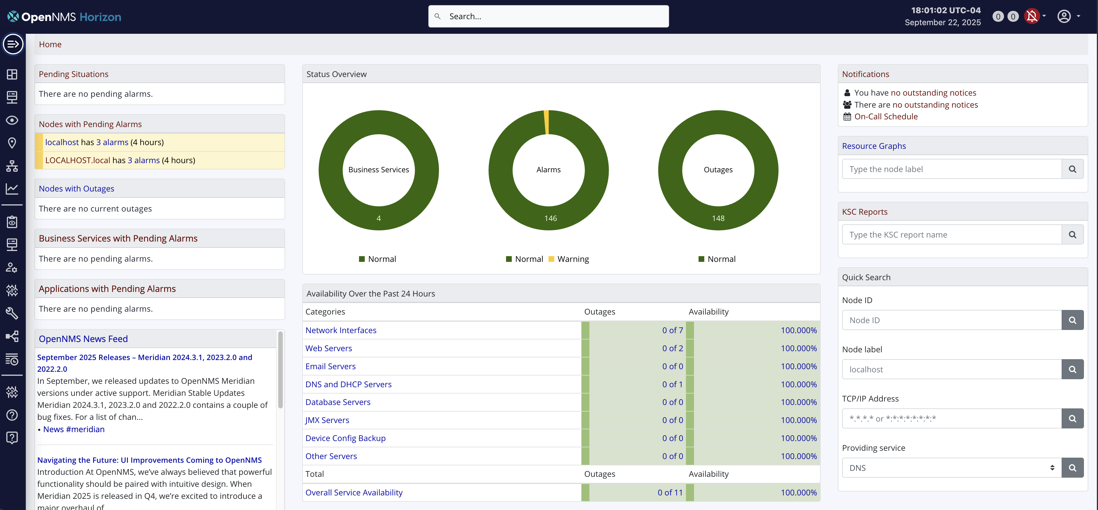 Horizon web UI showing the top and side menus.