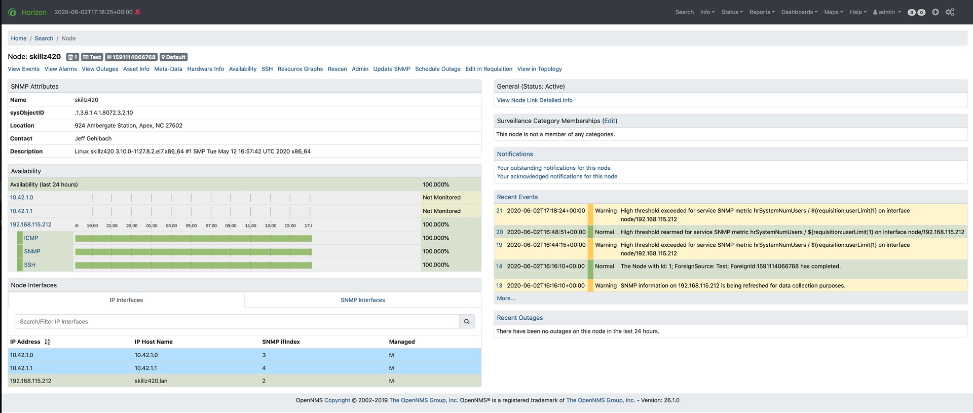 Meridian dashboard displaying events triggered by a threshold