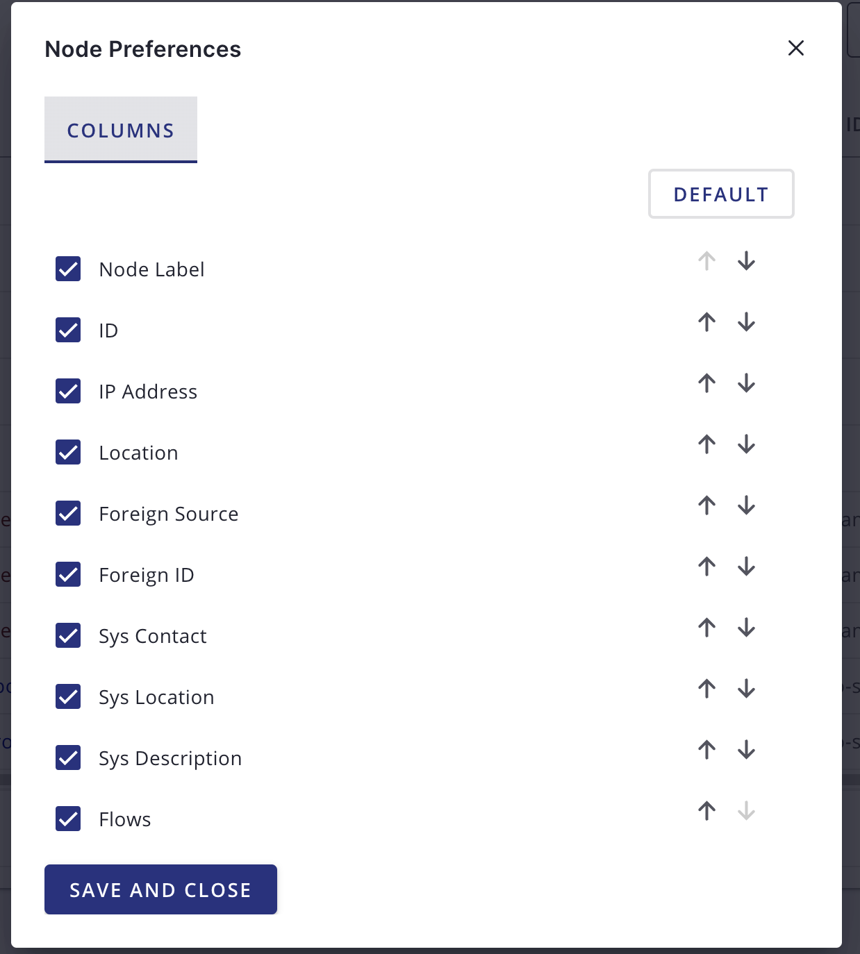 Meridian Node Preferences dialog.