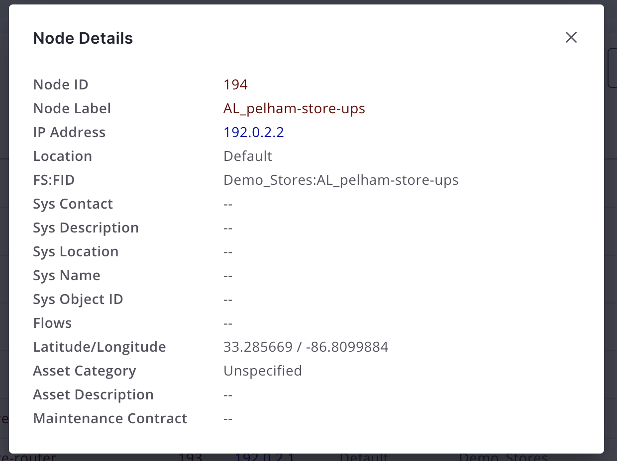 Meridian Node Details dialog.